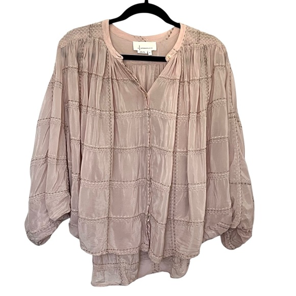 Anthropologie Sarabeth Textured Blouse Blush Boho Peasant Balloon Sleeve Top S - Picture 2 of 8